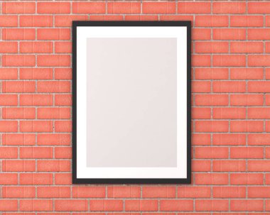 Boş siyah resim çerçevesi eski tuğla duvar, arka plan üzerinde yukarı alay