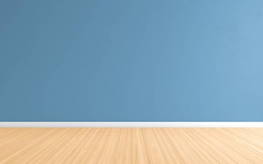 Mavi duvar ve parke, - ebilmek görüntülemek için kullanılan Oda boş veya ürün montaj. 3D render