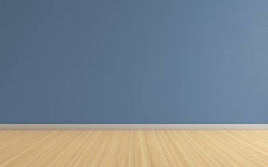 Ahşap parke ve mavi duvar modern boş oda tasarım ve ürün için