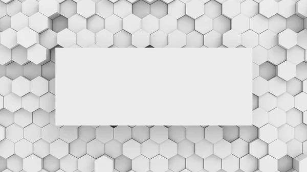 white hexagons background pattern with white rectangle, mockup - 3D rendering