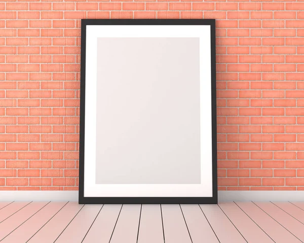 Mock Blank Black Picture Frame Old Brick Wall Background — Stock Photo, Image