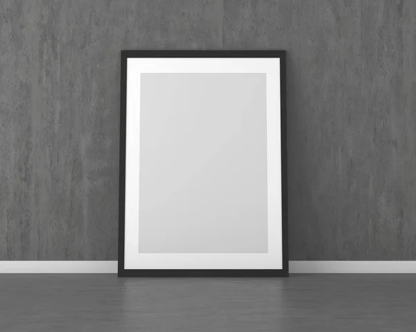 Mock Blank Black Picture Frame Old Concrete Wall Concrete Floor — Stock Photo, Image