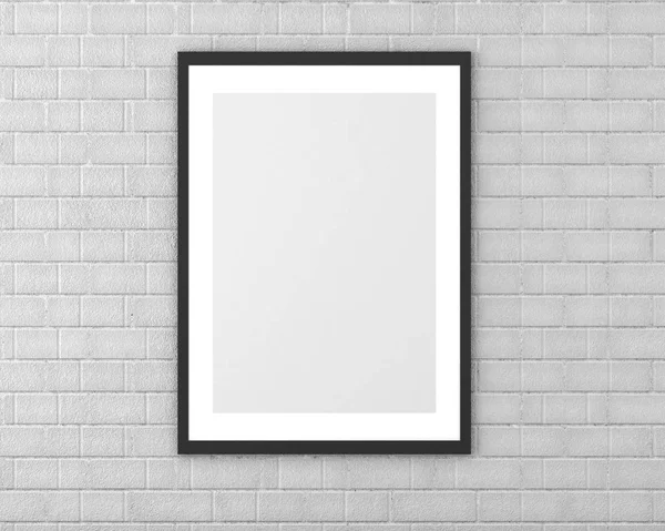 Mock Quadro Preto Branco Parede Tijolo Branco — Fotografia de Stock