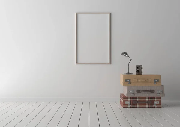 Empty Interior Background Frame White Wall Luggage — Stock Photo, Image