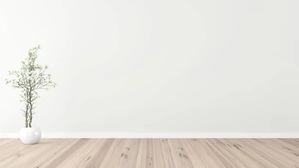 Внутрішній Фон Біла Стіна Паркетна Деревина Візуалізація Рослин Стокове Фото