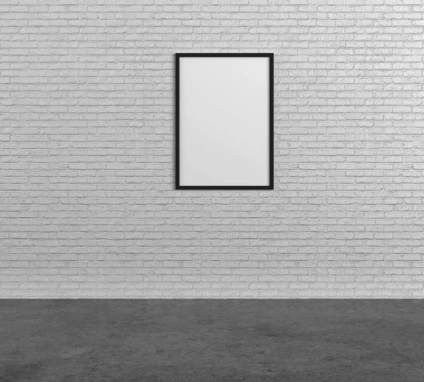 现代客厅 白色砖墙 框架和混凝土地板空内部3D — 图库照片