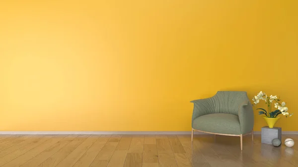 Leerer Innenhintergrund Gelbe Wand Mit Sofa lizenzfreie Stockbilder
