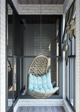 lounge iç balkon veya teras rotang ile 3D render bir