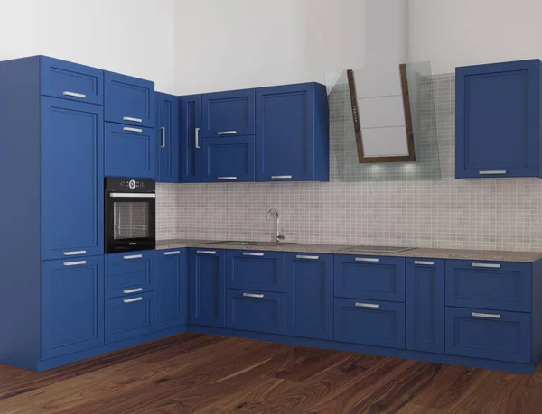 3d rendering of luxury electric blue kitchen