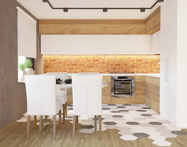 Nowy Loft Kuchnia Wnętrze Jadalnią — Zdjęcie stockowe