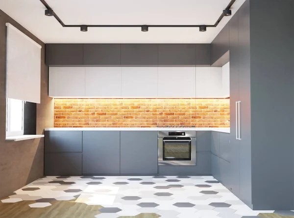 Nuevo Interior Cocina Loft Gris — Foto de Stock