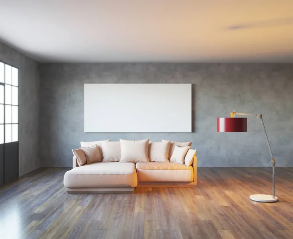 Rendering Pola Mock Interior Loft Dengan Sofa Beige — Stok Foto