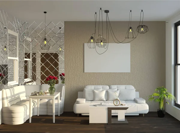 Rendering Luxury Living Room Interior Design — Stock Photo, Image