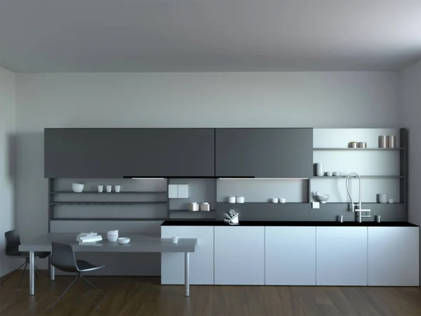 Rendering 3d di nuovi interni cucina moderna — Foto Stock