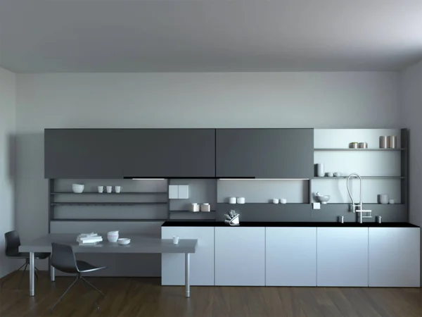 3d rendu du nouvel intérieur de la cuisine moderne — Photo