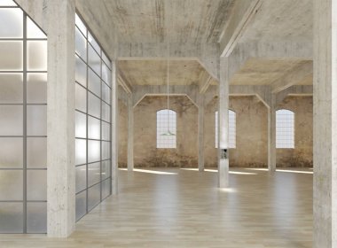 Yeni boş loft iç 3d render