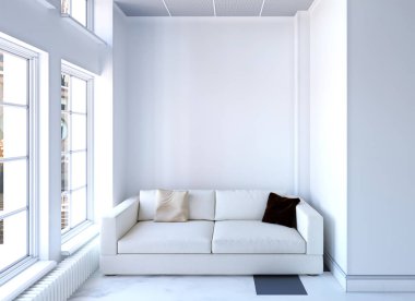 kanepe ile beyaz iç 3D render