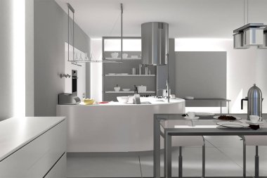 gri Paslanmaz Mutfak dolabı 3D render