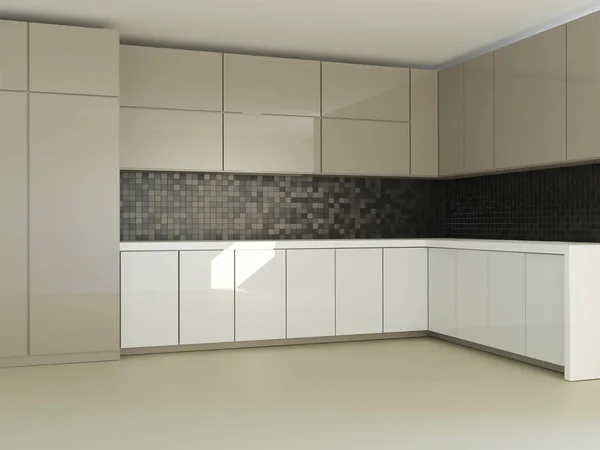 3D рендеринг нового минималистичного кухонного интерьера — стоковое фото