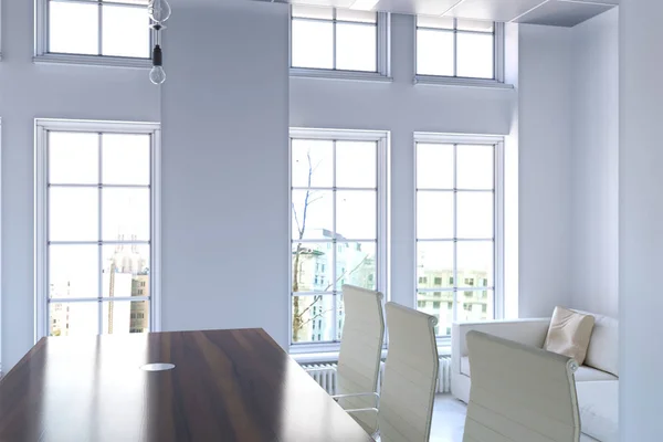 3d rendering of office interior with large window close-up — Stock Photo, Image