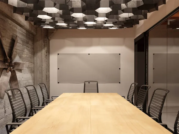 3d rendering di uffici soppalco urbano sala conferenze interni desig — Foto Stock