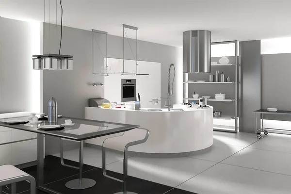 Rendering 3d di hi-tech cucina interior design — Foto Stock