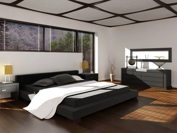 Rendering 3D della nuova camera da letto in stile eco interior design — Foto Stock