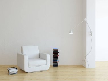 Beyaz armc ile yeni minimalist iç tasarım 3d render