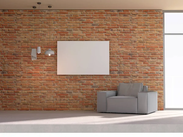 Rendering 3d di modello di modello in soppalco interno con muro di mattoni — Foto Stock