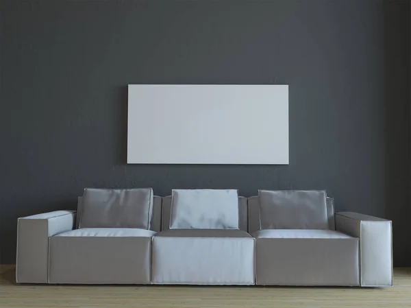 3D rendering og mock up immagine idea con divano grigio in parete nera — Foto Stock