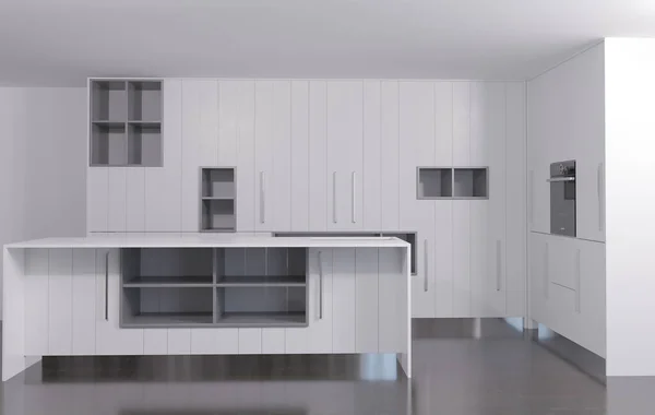 Візуалізація Нового Білого Кухонного Шафи — стокове фото