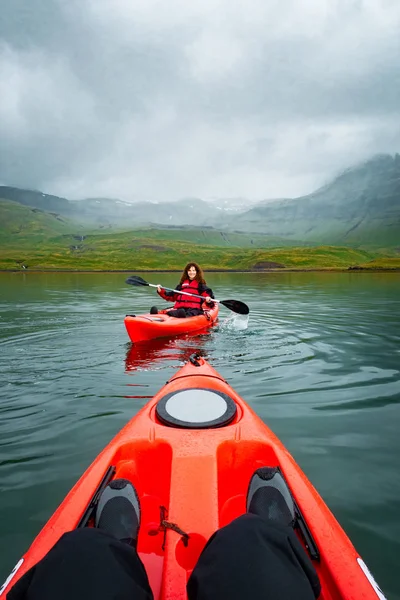 Extreme adventure sport, Iceland kayaking, paddling on kayak, ou