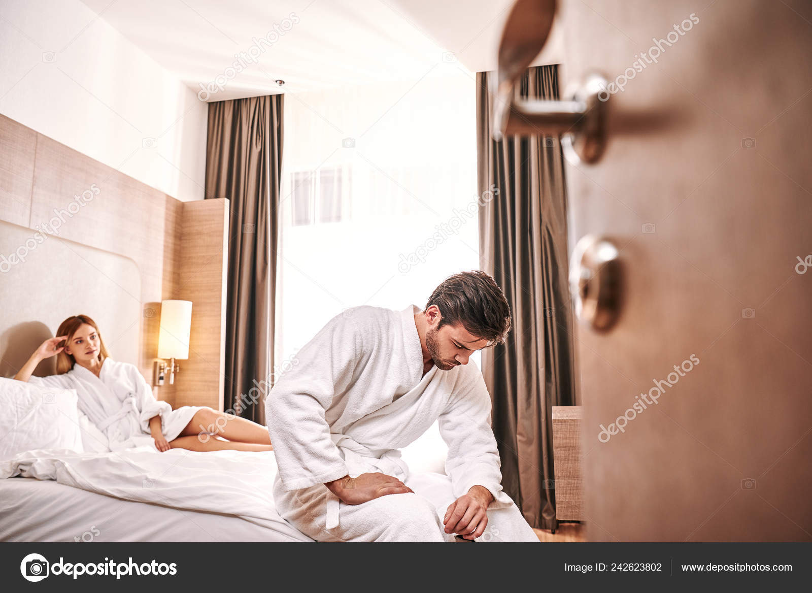 Weakness worried man in hotel room picture pic