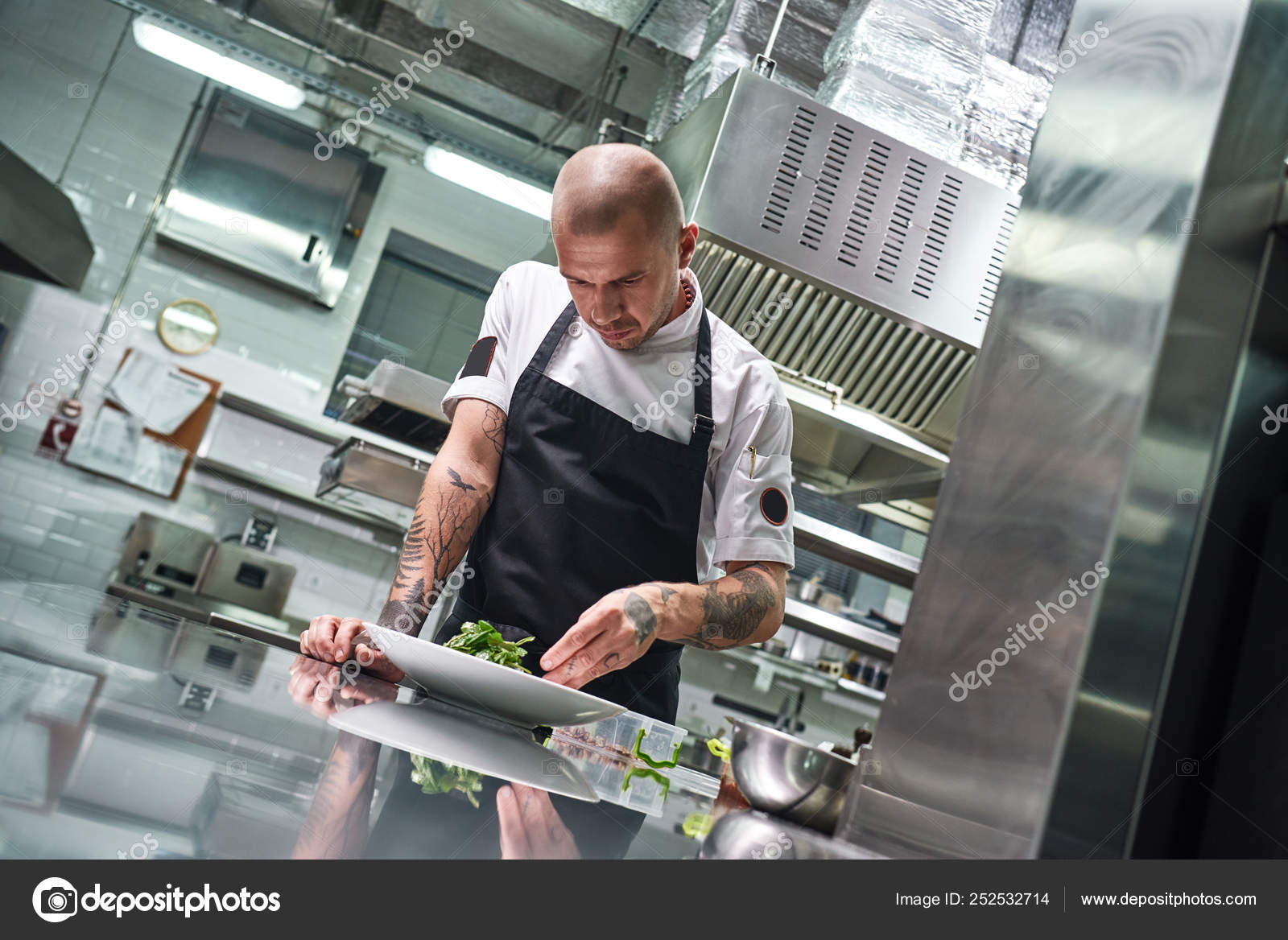 Food Concept Portrait Of Handsome Professional Chef In Black