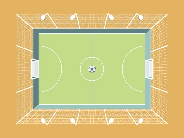 Inhägnad Fotboll Fotboll Pitch Med Belysning Och Net City Sport — Stock vektor