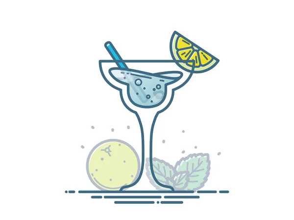 Cocktail Glas Kall Platt Stil Sommaren Vektor Illustration För Design — Stock vektor