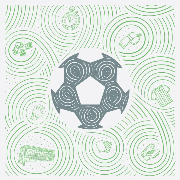 体育插图与足球 足球球和符号在手拉风格 多线涡流矢量 — 图库矢量图片