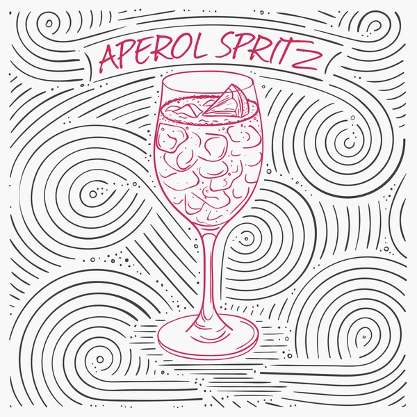 Yaz yazı - Aperol Spritz kartıyla. Girdap deseni kokteyl cam ile el yazısı. Vektör çizim tasarım Cafe menü, kart veya Poster.