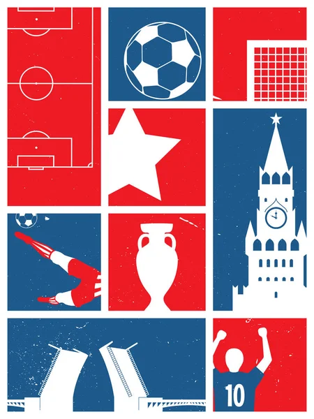 Voetbal Voetbal Achtergrond Retro Poster Van Russische Thema Voetbal Vectorillustratie — Stockvector