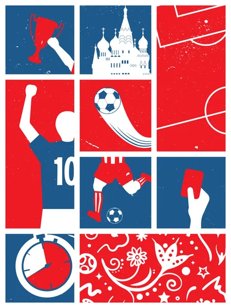 Voetbal Voetbal Achtergrond Retro Poster Van Russische Thema Voetbal Vectorillustratie — Stockvector