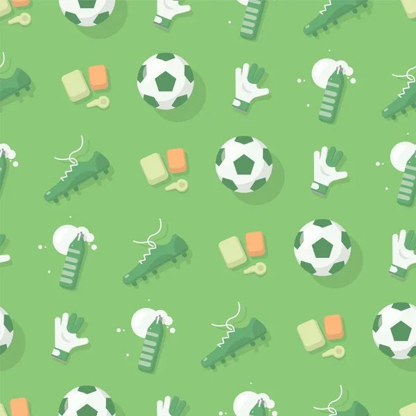 Football / Soccer Background With Sport Equipment. Green Seamless Pattern. Sport Vector Illustration.