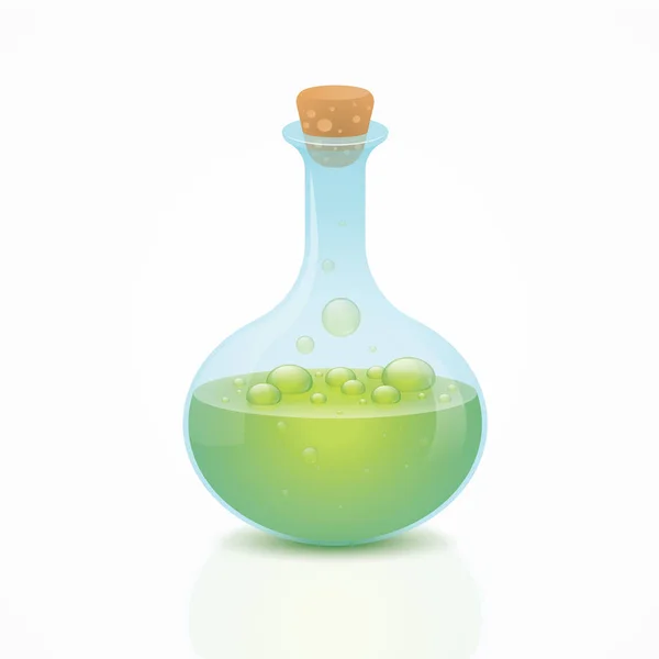 Realistic Flask Bright Liquid Bubbles Chemical Laboratory Vector Illustration — Stock Vector