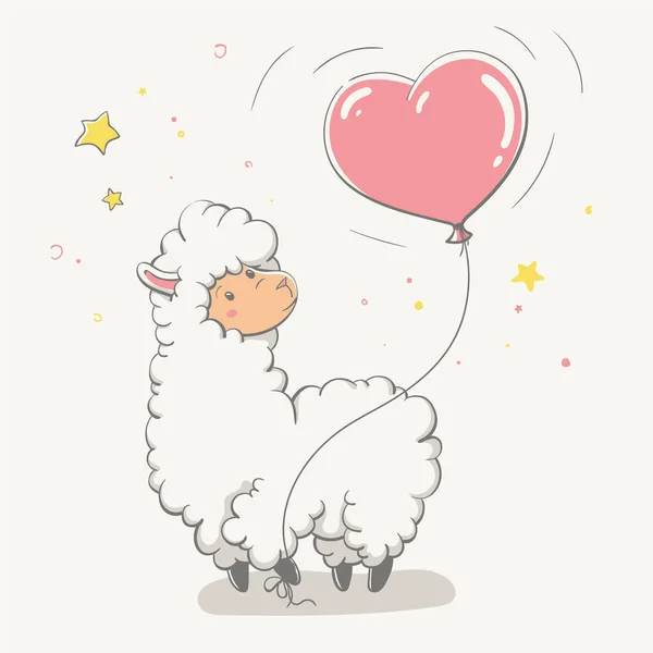 Lovely Cute Jumping Llama Guanaco Heart Shaped Balloon Love Cartoon — Stock Vector