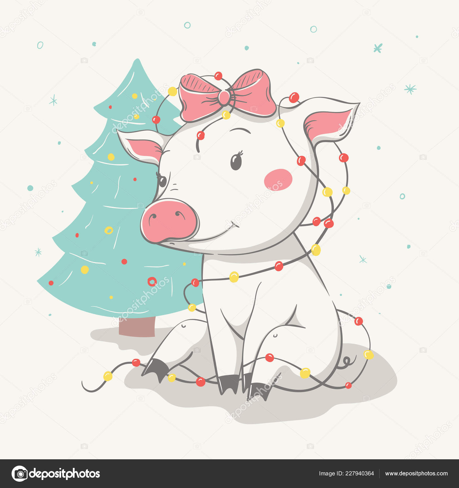 Lovely Cute Cheerful Piggy Tangled Garland Sit Christmas
