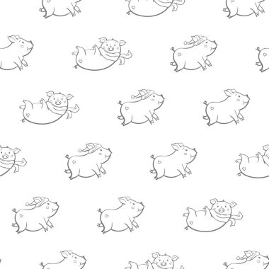 Güzel şirin neşeli domuzcukları ile Seamless modeli. Kış arka plan el tarzı çizilmiş. Karikatür hayvan ile kartı. Kolay vektör çizim
