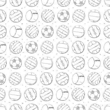 Farklı futbol desenle spor / futbol topları elinde çizilmiş stili.