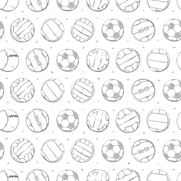 Sports pattern with the different soccer / football balls in the hand drawn style. — Stock Vector