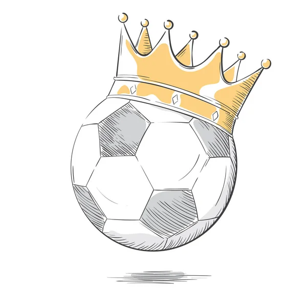 Ballon de football dans la couronne d'or. Style dessin à la main . — Image vectorielle