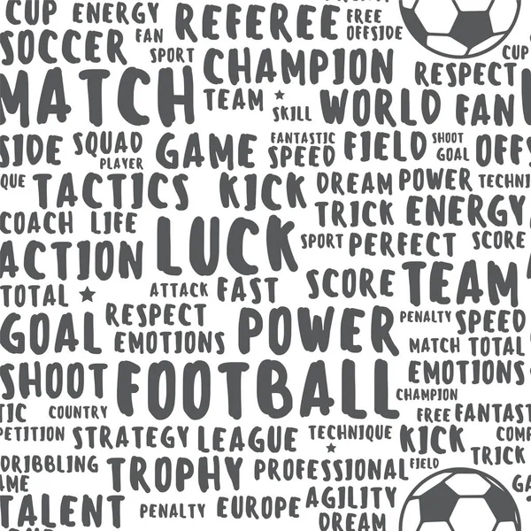 Naadloze textuur met voetbal / voetbal thema woorden. — Stockvector