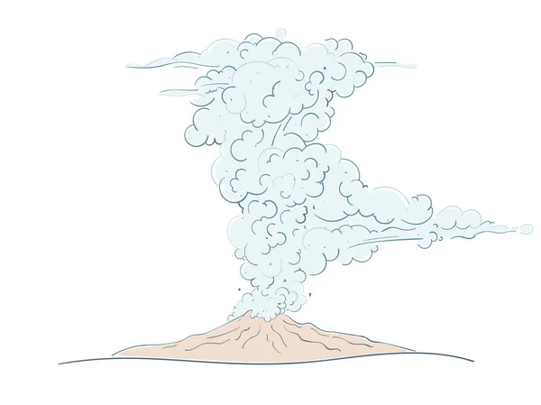 Vulcão ativo em erupção fonte de lava da cratera com muitas nuvens de fumaça. Erupção vulcânica, actividade sísmica, catástrofe natural ou catástrofe . — Vetor de Stock